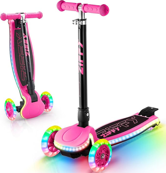 JOVA ZIFFY Light-Up Toddler Scooters for Kids 3-8, 3 Wheel Kids Scooter for Boy Girl 110lbs, 20 Dynamic LED Lights, 4 Adjustable Height Ride-on Kick Scooter, Lean-to-Steer Anti-Slip Wide Deck
