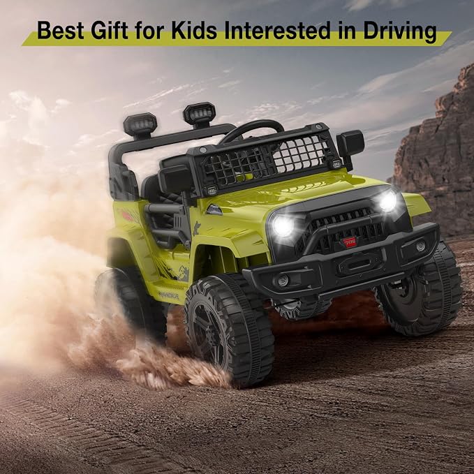 GarveeLife 12V Kids Electric Ride On Truck Car w/Parent Remote Control, Spring Suspension, LED Lights & AUX Port | Outdoor Ride Toy for Boys Girls