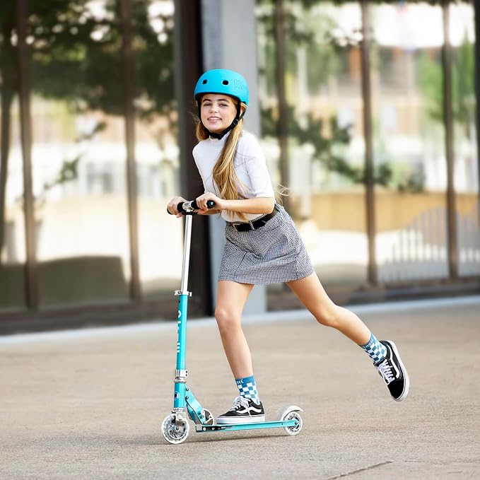 Micro Kickboard | Sprite Foldable LED Scooter for Ages 6+ | Children up to 220 lbs | 2 Wheel | Travel Ready | Adjustable T Bar | Smooth Ride, Motion Activated PU LED Wheels | Swiss Design
