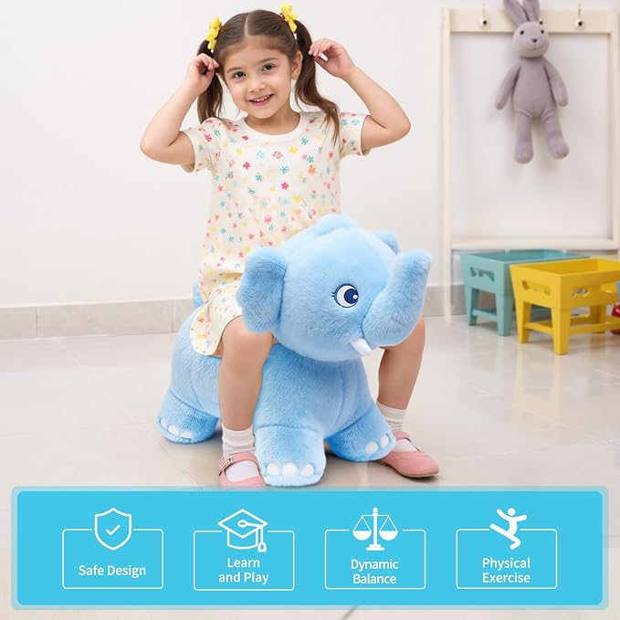 INPANY Bouncy Horse, Elephant Hopper Toys, Toddler Plush Bouncing Animal, Kids Inflatable Ride on Rubber Bouncer, Outdoor Birthday Gift for 2 3 4 Yr Boy Girl