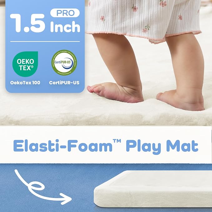 1.5" Thick Baby Play Mat for Floor Tummy Time, Large Pro Soft Foam Activity Playmats Playroom, Easy Care with Non-Slip Safe for Infant Toddler Kids Crawling79"x 118" (Cream)