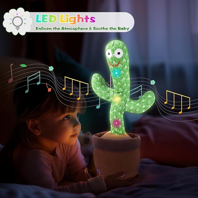 LUKETURE Dancing Talking Cactus Toy for Babies & Toddlers - 120 English Songs, Singing Mimicking, Recording Repeating, Educational Sensory Music Toy