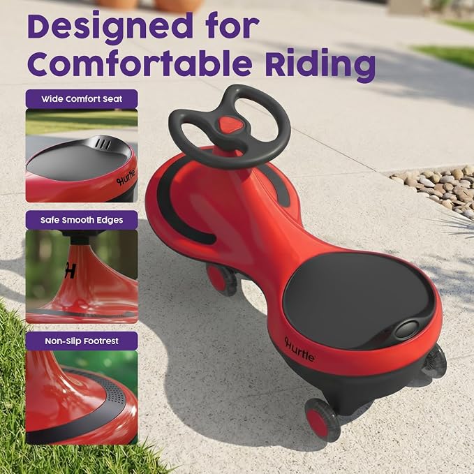 Hurtle Swing Ride On Car, Wiggle Car Toy for Kids, No Pedals, Batteries or Gears, Safe Toddler Ride On Toy with Twist & Go Motion, for Indoor & Outdoor Use, Suitable for Kids Above 2 Years, Red