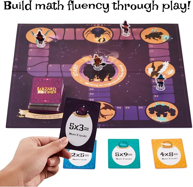 Wizard Times Multiplication Game - Math Games for Kids 8-12 - Fun Multiplication Board Game for Learning Times Tables 0-12 - Math Facts Games for 3rd 4th 5th Grade