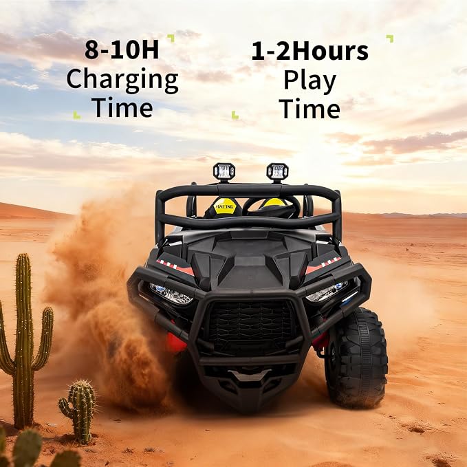 Garvee 24V Ride on Toys for Big Kids, 2 Seater Electric UTV Car with Remote Control, 4-Wheeler Suspension, Soft Start, 3 Speeds, Led Lights, Bluetooth, Ride on Truck Kids 2-8 Years