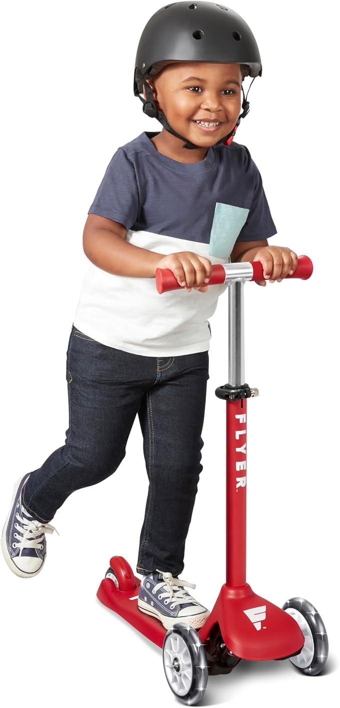 Radio Flyer Kids Scooter, Toddler Scooter, Toddler Outdoor Toys, Kids Toys for Ages 2-5, Flyer Glider Jr. with Light Up Wheels, Red