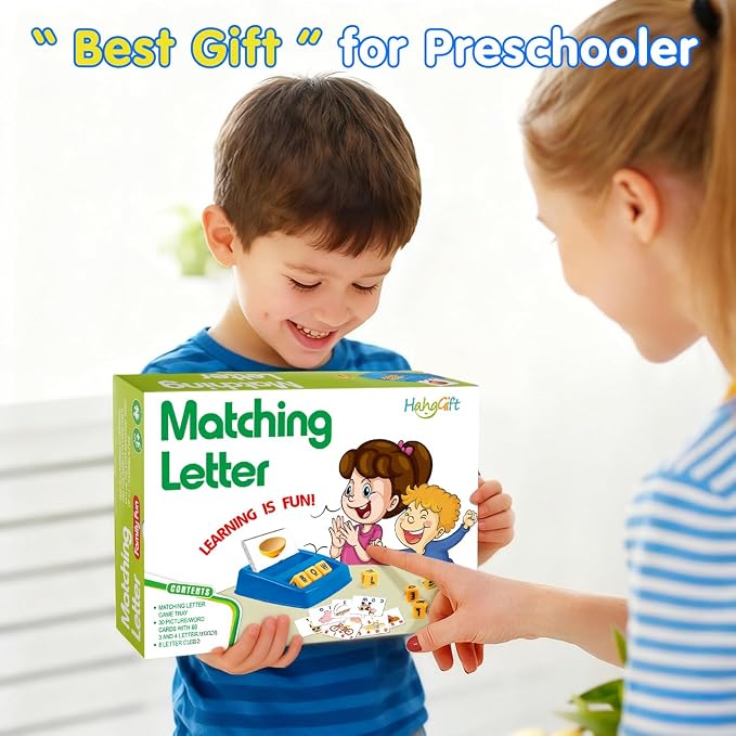 HahaGift Educational Toys for 3-5 Year Old Boy Girl Gifts, Matching Letter Learning Games Activities, Ideal Christmas Birthday Gift for Toddler Kids Age 3 4 5 6 7 Year Olds Boys Girls