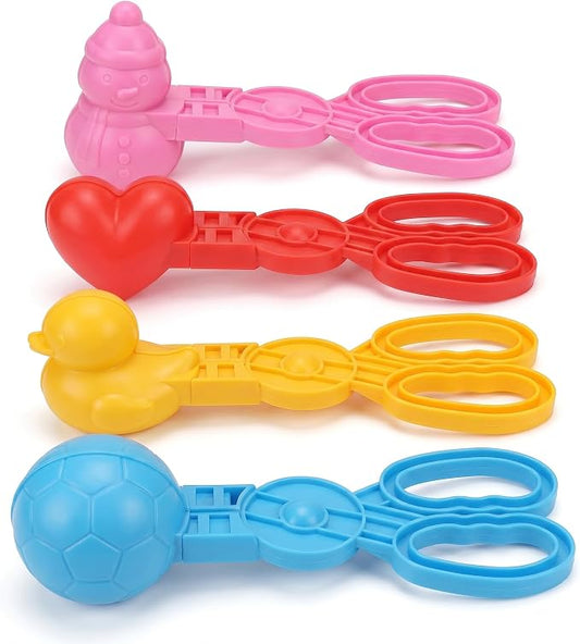 4 Pcs Sand Molds Maker, Beach Toy for Kids, Duck/Ball/Snowman/Heart Shapes, Sandbox Outdoor Play Sand Toys, Gifts(Yellow/Blue/Pink/Red)