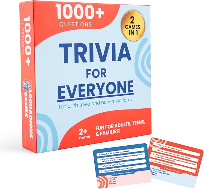 Trivia for Everyone — 1000+ Questions for Adults, Teens, and Families — Fun Board Game for Party & Game Nights — Card Game for People in Pursuit of Fun — Two Difficulty Levels