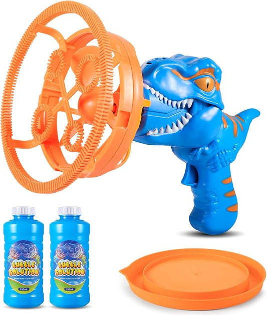 Dinosaur Shaped Bubble Gun for Kids - Blows Over 1000 Bubbles per Minute & Creates Giant Bubbles, Birthday, Christmas & Easter Gift for Boys & Girls Ages 3-9 (Blue)
