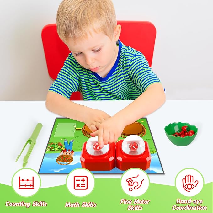 Kasfalci Math Board Games for Kids with Dice Poppers,Math Manipulatives,Dice Games,Addition Subtraction Games,Math Counters,Counting Toys,Fine Motor Toys,Kindergarten Classroom Homeschool Supplies
