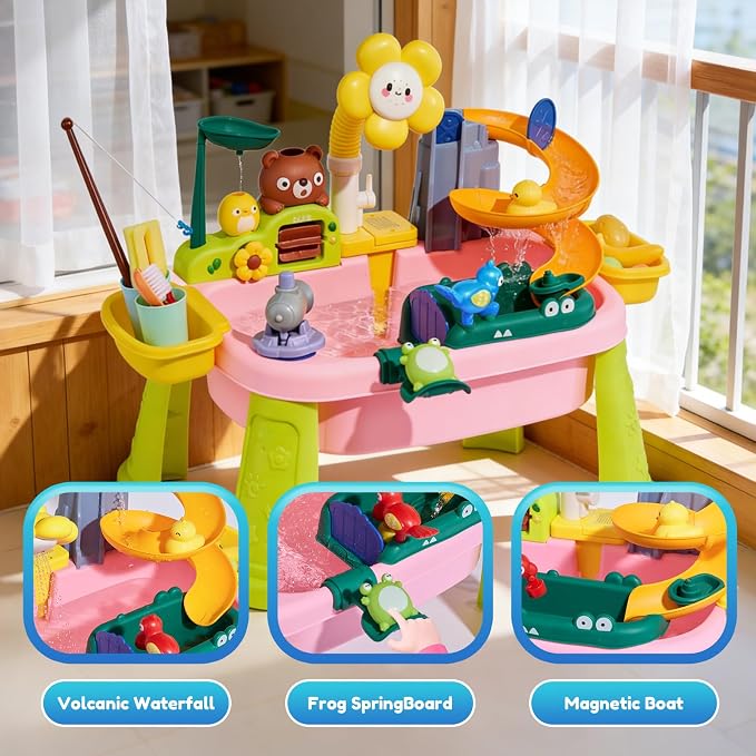 Upgraded Toddler Sand Water Table Toy with Electric Water Pump, Kids Sand Water with Faucet/Play Food Accessories/Fishing Toy, Kitchen Play Sink Toys for Girl Boy Age 3+ (Blue)