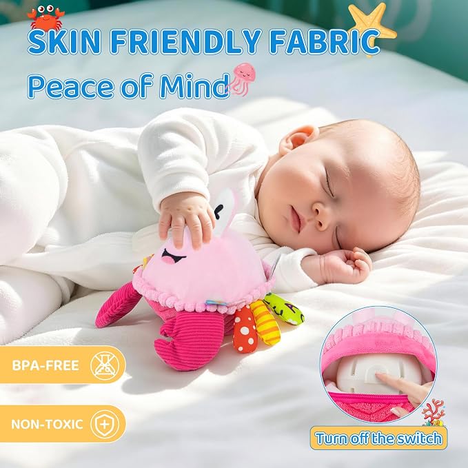 Baby Toys 6-12-18 Months, Pink Crawling Crab Tummy Time Toy, Rechargeable Musical Plush Toy with 50 Songs & Voice Recorder, Dancing Bouncing Interactive Baby Girl Sensory Toddler Toys 1 Year Old Gift