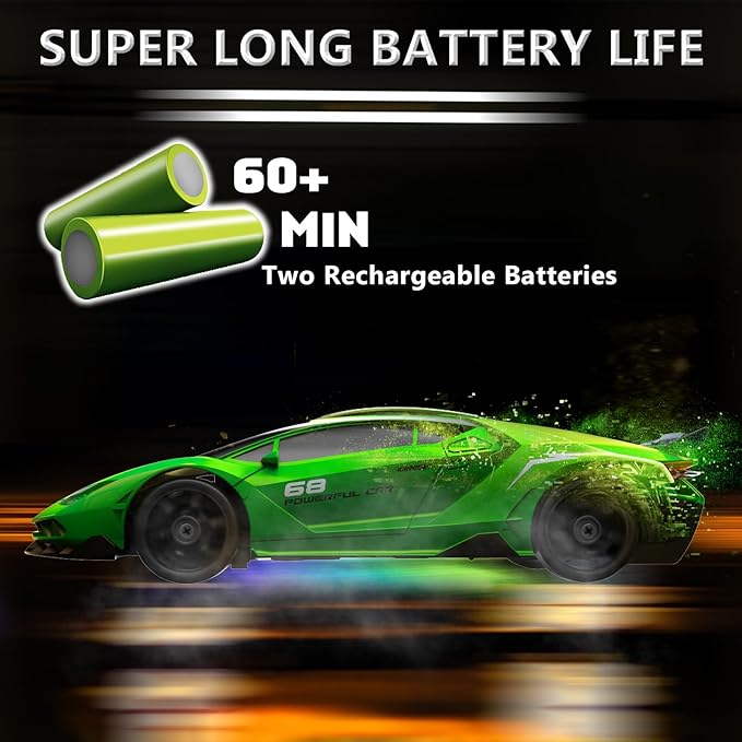 Remote Control Car RC Drift Car 2.4GHz 1:24 4WD 15KM/H High Speed Racing Sport Car with LED Lights Drifting Tire Racing Sport Toy for Adults Boys Girls Kids Gift 2Pcs Rechargeable Batteries