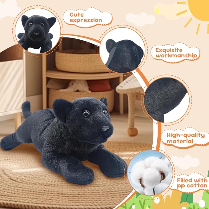 Black Panther Stuffed Animal 23.6" Jaguar Stuffed Animal Cute Black Panther Plush Realistic Jungle Stuffed Panther Toy Pillow Soft Plush Toy Birthday Graduation Gifts for Kids Boys