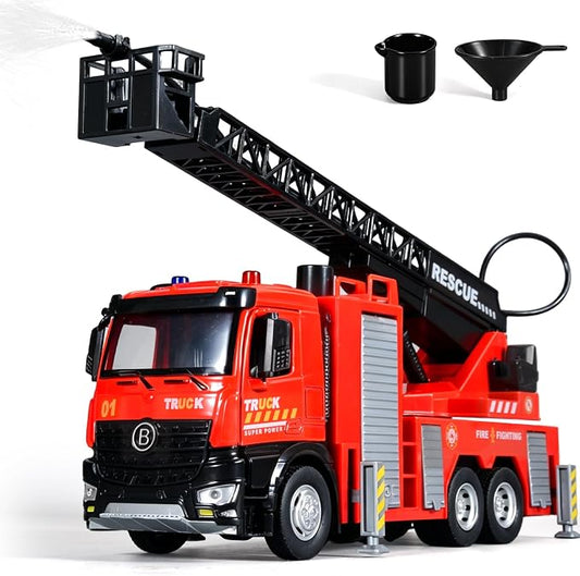 Fire Truck Toy Diecast Metal Cab Water-Spraying Toy Fire Truck for Kids Boys Girls and Toddlers Friction-Powered Fire Truck with Lights and Sounds Fire Trucks for Toddlers 3-5