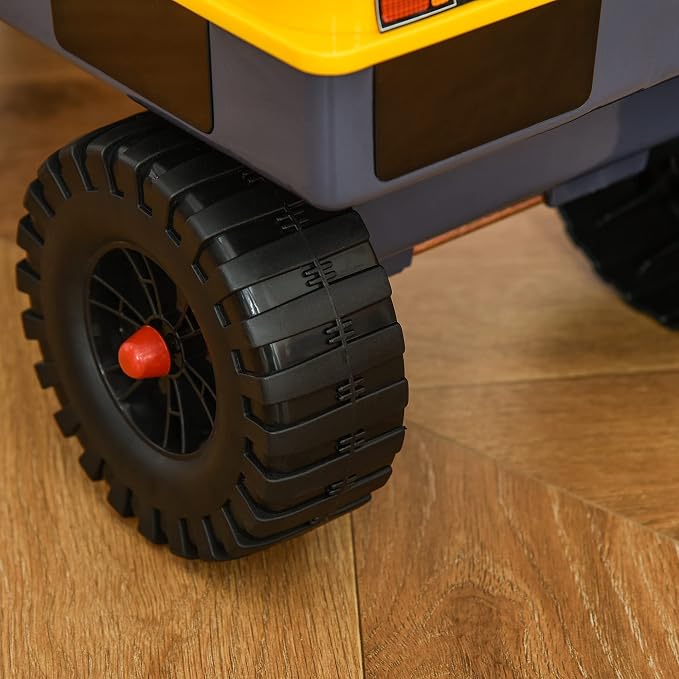 Qaba No Power 2 in 1 Ride On Excavator with Helmet and Claw, Construction Truck Set, Multi-Functional Digger with Storage, Light and Music, Yellow