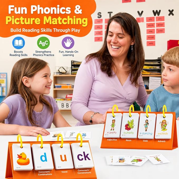 Alened Phonics Flash Cards Sentence Building for Kids, Learn to Read Sight Words Phonics Flashcads, Special Education Homeschool Classroom Supplies