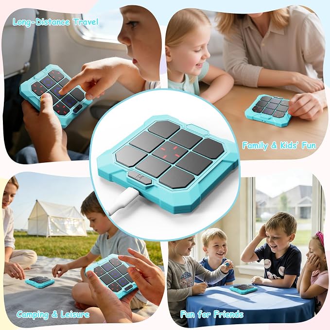 Tic Tac Toe Game, 6-in-1 Electronic Tic Tac Toe with Mute & Rechargeable - Handheld Travel Board Game for Kids Ages 4+, Adults, Family - Educational Learning Toy for Boys Girls，Blue