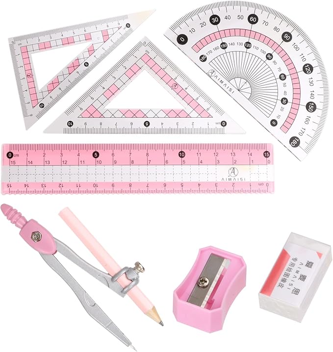 Compass Geometry Tool Protractor and Compass Set with Metal Box Drawing Compass with Rulers Math Compass Kit for Class Supplies and School 8 Piece