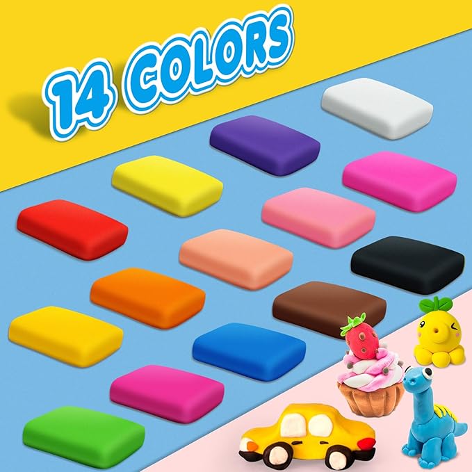 Air Dry Clay, 14 Colors Modeling Magic Clay for Kids | Includes Tools, Soft & Ultra Light, Ages 3-8+ Years, Boys & Girls