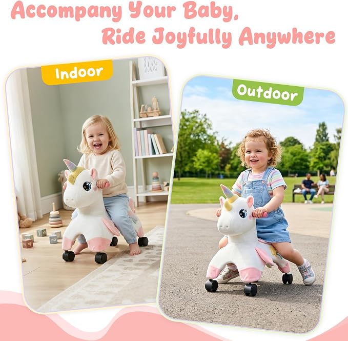 FUNLIO Unicorn Ride On Toys, Toddler Ride On Toys with 360° Wheels, Toddler Bike Designed to Develop Balance & Coordination, for Indoor/Outdoor Play, Easy to Assemble, CPC & CE Certified