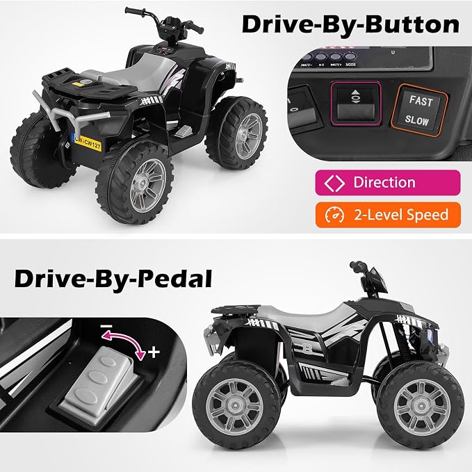 Costzon Kids ATV, 24V Four Wheeler Quad Ride on Car w/Forward/Backward, 2 Speeds, Wireless Connection, Music, Radio, LED Lights, Electric Vehicle Toddler 4 Wheeler for Kids, Boys & Girls 3-8 (Black)