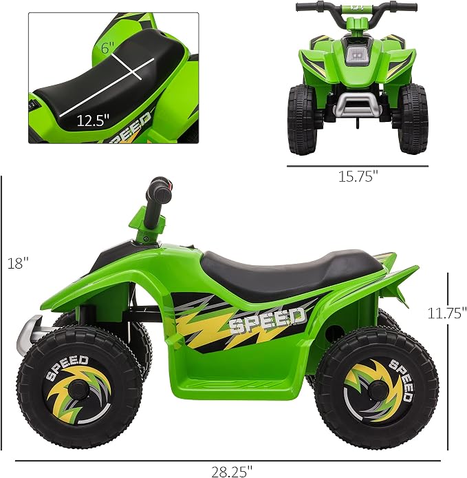 Aosom 6V Kids ATV 4-Wheeler Ride on Car, Electric Motorized Quad Battery Powered Vehicle with Forward/Reverse Switch for 18-36 Months Old Toddlers, Green