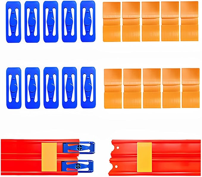 10 Blue Racetracks Connectors + 10 Orange Double Lane Connectors Compatible with Hot Wheels Straight Tracks (20 Pack)