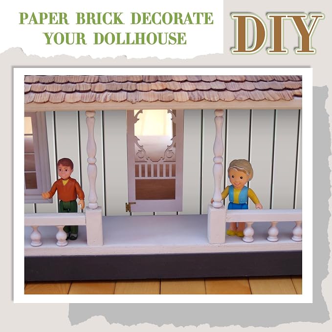 Flutesan 12 Pcs Miniature Dollhouse Wallpaper and Flooring Peel and Stick Mini DIY Self Adhesive Dollhouse Accessories 8.27 x 11.69 Inch (Wood Paneled Wall)