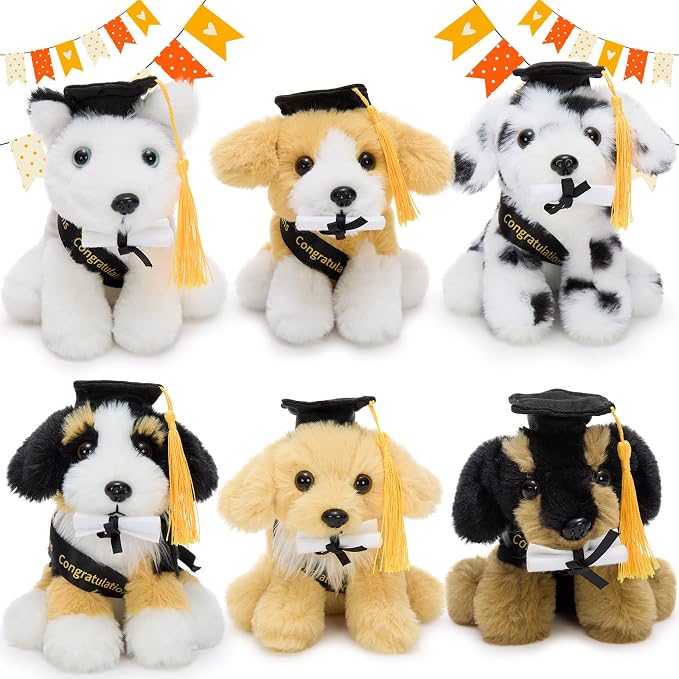 Tezituor 6 Pcs Graduation Plush Dog Bulk Toy 6", 2026 Cute Puppy Graduation Stuffed Animal Gift for Boys and Girls Graduates, Congrats Grad Keepsake