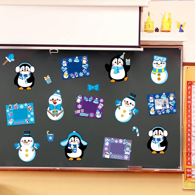 chiazllta 30 PCS Winter Christmas Craft Kits for Holiday DIY Snowman Penguin Sticker Craft Ornament Xmas Art Craft for Party Home Game Activities…