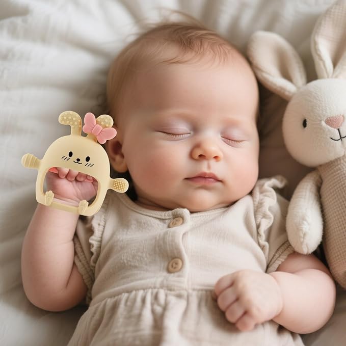 Chuya Baby Teether Toys Bunny,Teething Mittens for 0-12 12-24 Months Baby Infant Textured BPA-Free Silicone Chew Toys Soothe Sore Gums
