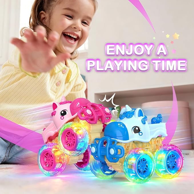 Girl Monster Truck for Toddlers 2-4: Princess Car, Girl Cars, Pink Monster Trucks for 1 Year Girls,Pull Back Cars for Toddlers 1-3,Unicorn Christmas Birthday Best Gift,Light Up for Kids