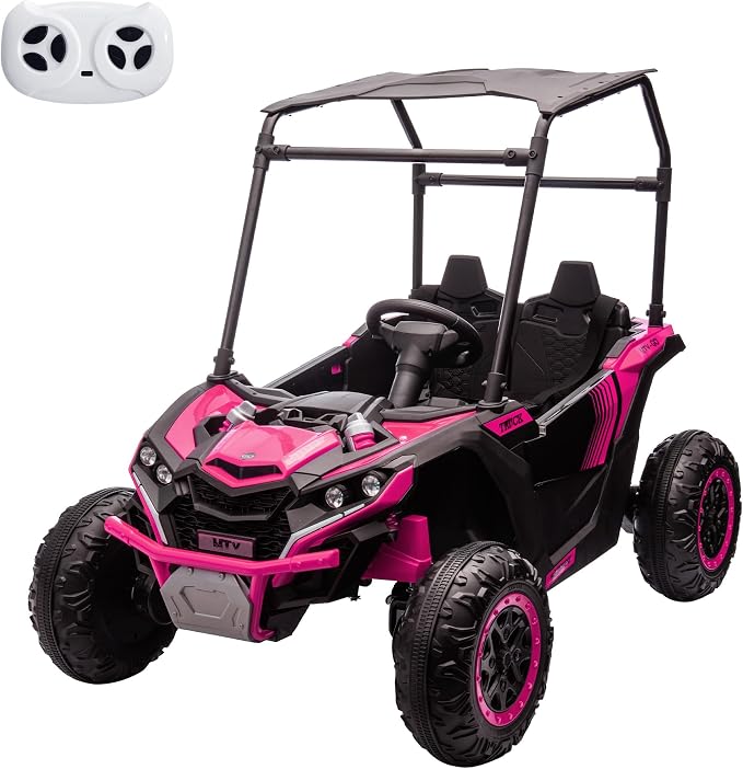 Garvee 24V 2-Seater Kids Ride on Car with Remote Control 4WD Electric Truck with Sun Shade Ride on Toy Off-Road UTV with 4-Wheel Shock Absorber, LED Lights, Music