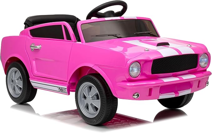 Garvee Ride on Licensed Shelby GT350, 12V Ride on Toys for Toddlers with Remote Control, Licensed Ford Shelby Kids Electric Vehicle with Safety Belt, 2 Speeds, Headlight, Upgraded Panel, Pink