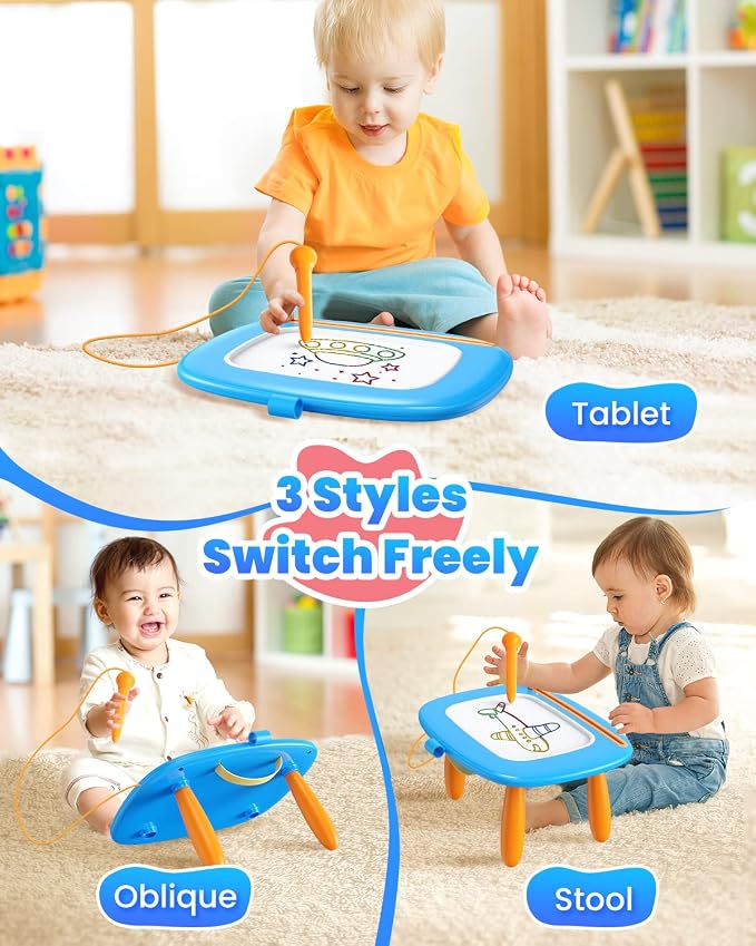 Seimome Toddlers Toys Ages 1-3, Magnetic Drawing Board, Doodle Board Pad Learning and Educational Toys for 18 Months Baby, 1-3 Yr Kids Birthday Gifts- Blue