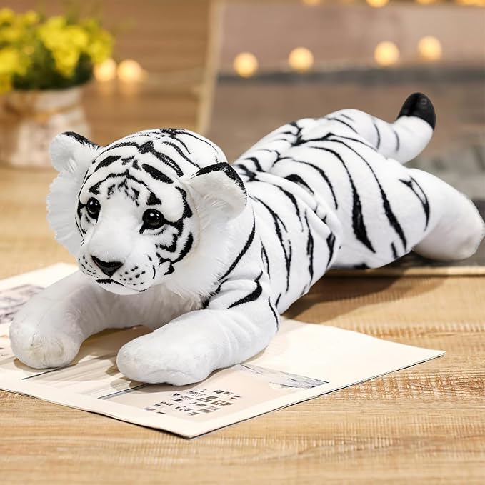 White Tiger Stuffed Animal 23.6" Giant Stuffed Tiger Plush Jungle Stuffed Animal Soft Plush Tiger Stuffy Cute Plushie Toys Realistic Birthday Graduation Gifts for Kids Boys