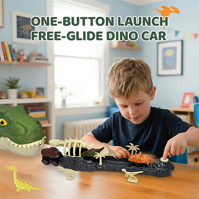 3-in-1 Dino Bag, Rolling Wheels & Launch Tracks, 13pc Jurassic Set, 3+ Gift | 3-in-1 dino bag: store, pull & launch! 13pc set with wheels & track fuels imaginative Jurassic play. Gift 3+