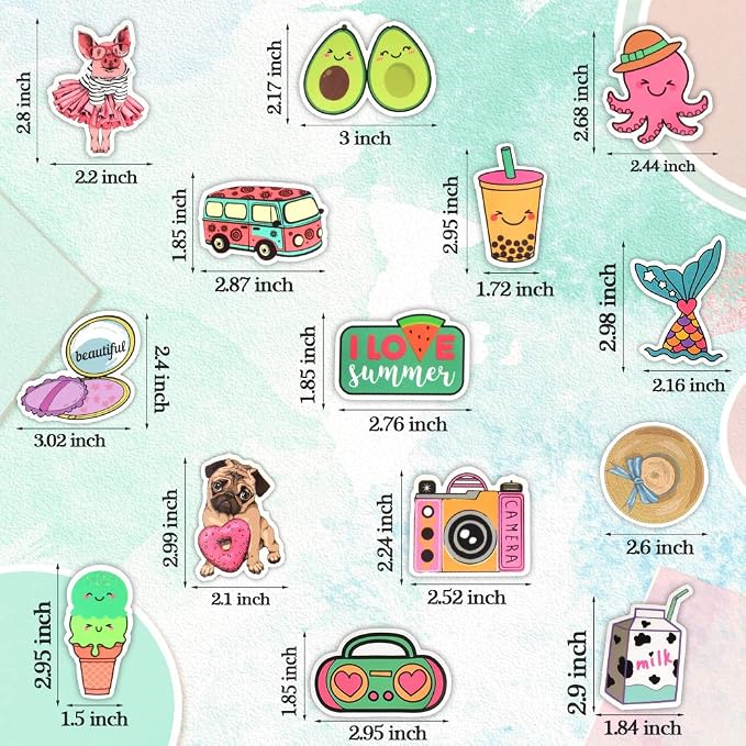 QTL Cute Stickers for Teen Girls, Waterproof Vinyl Stickers, Party Favors and Birthday Gifts, Laptop and Water Bottle, 50PCS