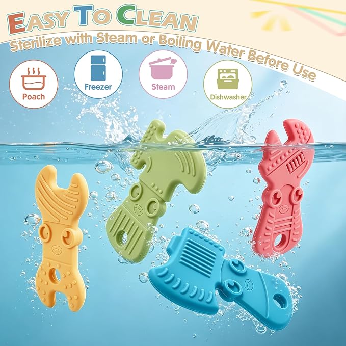 TYRY.HU Baby Teething Toys for Babies 0-6 Months 6-12 Months, BPA Free Silicone Baby Molar Teether Chew Toys, Hammer Wrench Spanner Pliers for Boys Girls, Soft-Textured, Easy to Hold & Clean, Cute