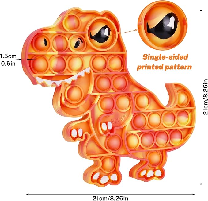 Dinosaur Pop Fidget Toy for Travel, Home, Classroom, Kids & Adults Silicone Stress Relief Sensory Game, Dual-Sided Educational Bubble Toy for Fine Motor Skills, Focus, Anxiety Reduction (Orange)