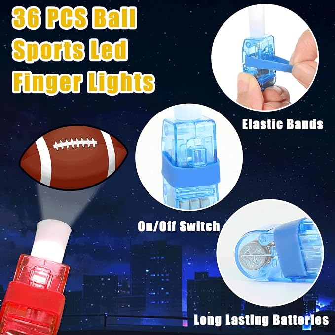 36 PCS Sport Party Favors Soccer LED Light Up Finger Lights, Glow in the Dark Football Basketball Baseball Party Finger Flashlight Bulk for Sport Goodie Treat Bag Stuffers Game Birthday Party Supplies