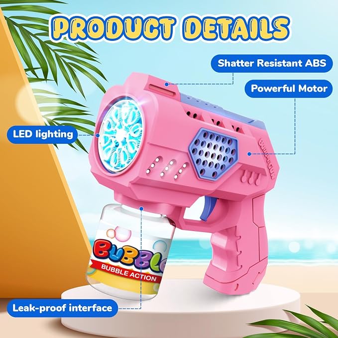 Eaglestone Bubble Guns for Toddlers 2 Packs, LED Light Automatic Bubble Machine Gun for Kids 4-8, Bubble Toys with Bubble Solution,Concentrate, Bubble Blaster Party Favor, Summer Outdoor Toys Gift