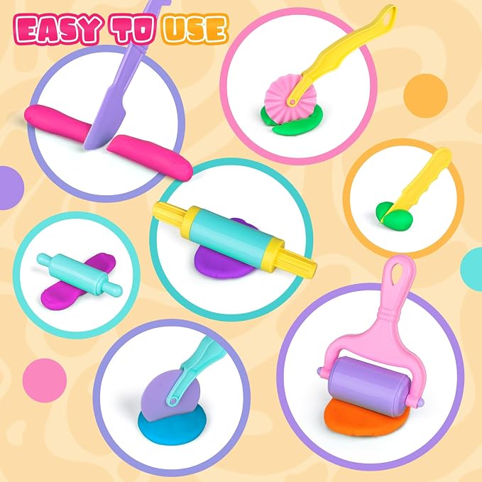 Dough Tools Set, 34 Pcs Dough and Clay Accessories with Stamp, Cutters, Dino Maker, Animals Molds, Rolling Pins, Modeling Clay Play Tools Kit for Boys Girls