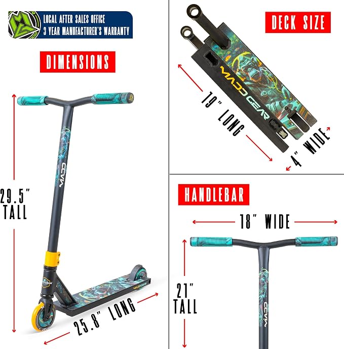 Pro Stunt Trick Scooter for Kids Ages 5-12 – Lightweight Durable Freestyle Kick Scooter for Skatepark and Street – Easy Assembly – Madd Gear MG2