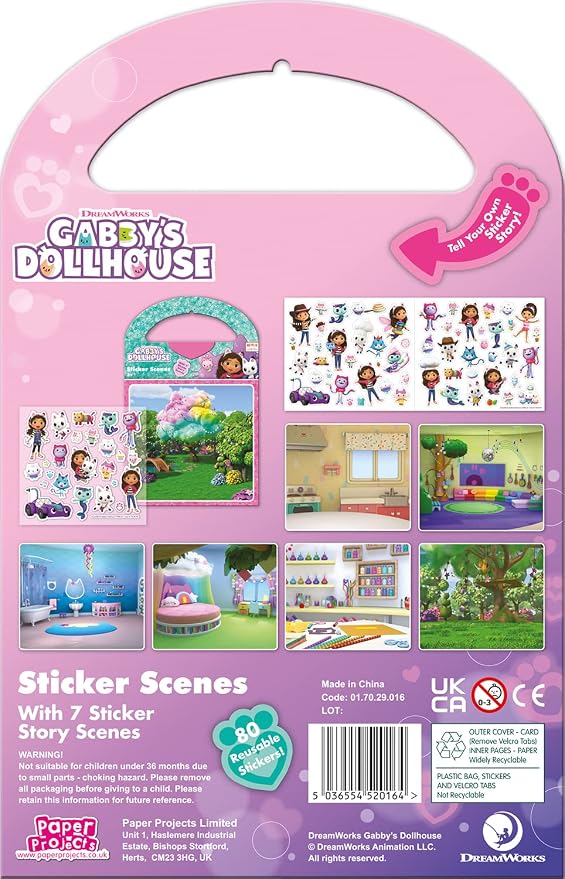 Paper Projects 01.70.29.016 Gabby's Dollhouse Activity Set | Includes 6 Scenes and Around 50 Stickers, 23.5cm x 15cm