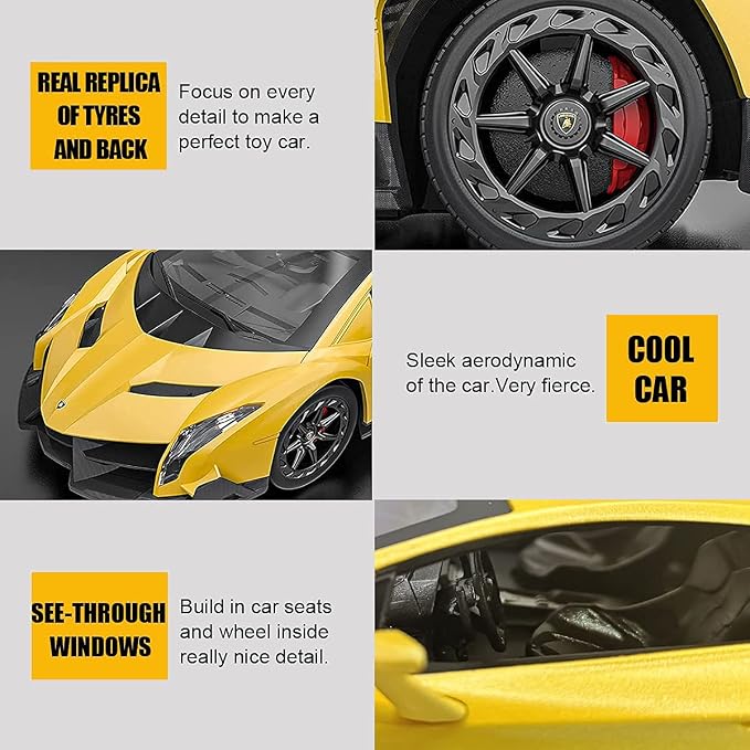 Remote Control RC CAR Racing Cars Compatible with Lamborghini Veneno Officially Licensed 1:24 Toy RC Cars Model Vehicle for Boys 6,7,8 Years Old,Yellow