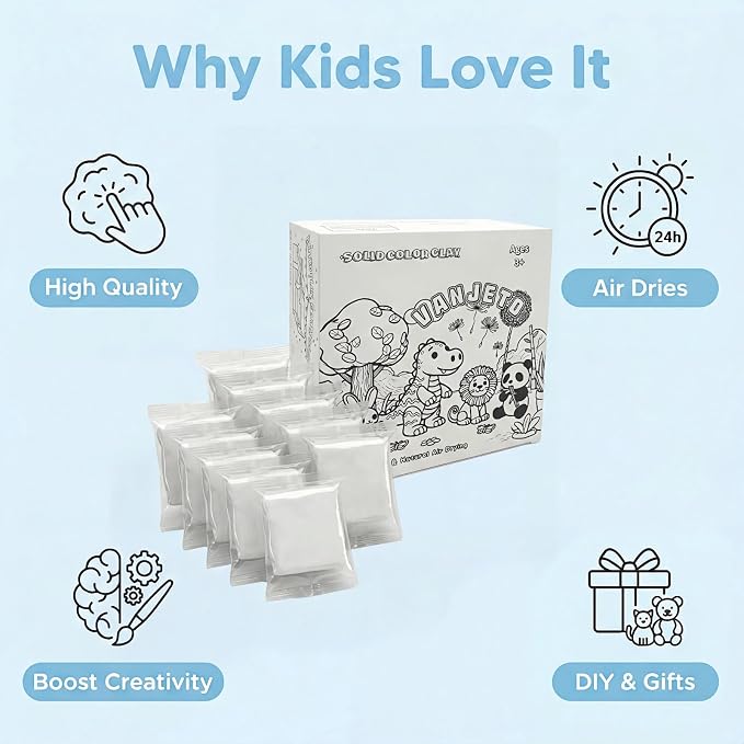 Modeling Clay for Kids, VANJETO Molding Magic Clay for Kids Air Dry, Super Soft Clay for DIY Slime, Ultra Light Air Dry Modeling Clay for Toddlers Children Teens, 7 OZ/Bag