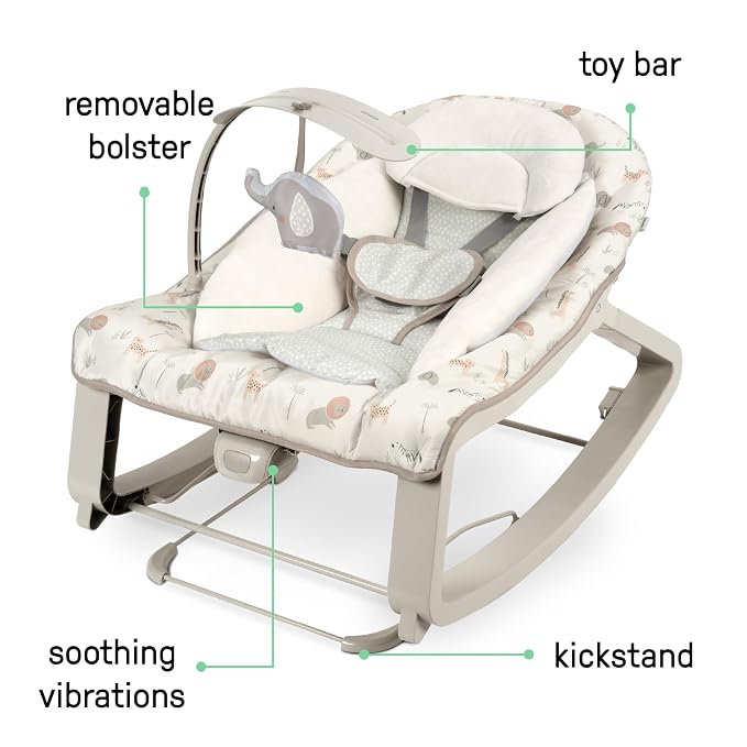 Ingenuity Keep Cozy 3-in-1 Grow with Me Vibrating Baby Bouncer, Green | Seat & Infant to Toddler Rocker, Vibrations & Toy Bar, 0-30 Months, Up to 40 lbs